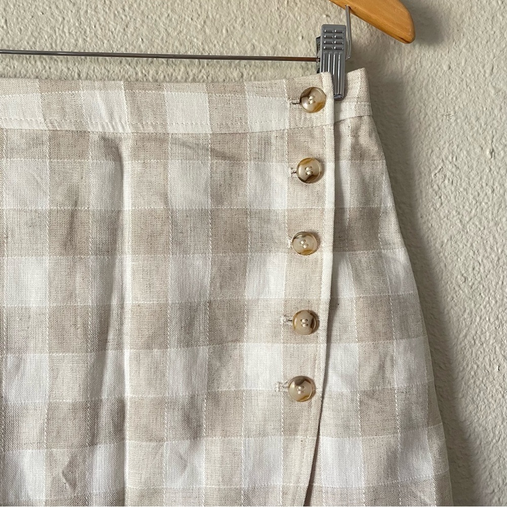 NWT Madewell Linen Skirt Women’s 4 Cream Tulip Wrap Mini Neutral Gingham Preppy - Picture 4 of 13